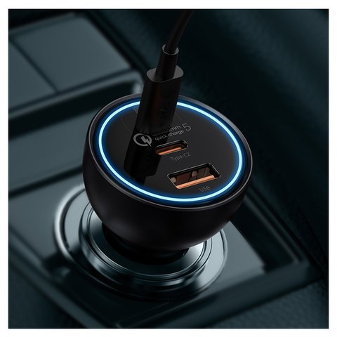 Car Charger Baseus Qualcomm Quick Charge 5 Technology, (black, Quick Charge, with cable USB type C to USB type C, 160 W, 3 outputs, 12-24 V) #TZCCZM-0G Preview 1