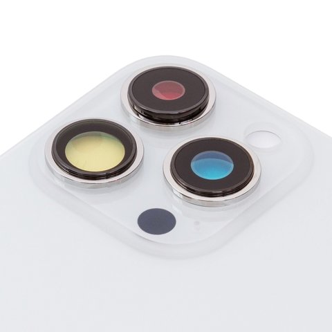 Housing Back Cover compatible with iPhone 13 Pro, (white, silver, with camera lens, Silver, small hole) Preview 1