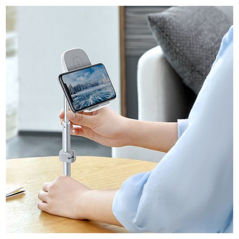Holder Baseus Literary Youth Desktop Bracket, (desktop, silver, metal, with wireless charger) #SUWY-D0S Preview 2