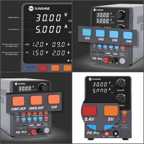 Fuente de alimentación (potencia) Sunshine P2 Pro, de cuatro canales, transformador, hasta 30 V, hasta 5 A, indicadores de diodos de luz, 330W Vista previa  5