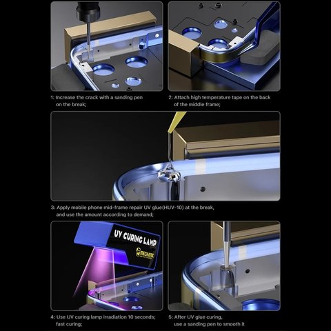Клей Mechanic HUV-10, прозрачный, ультрафиолетовый, для ремонта трещин, для дисплейных рамок, 10 мл Превью 5