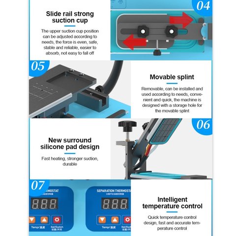 Устройство для расклеивания дисплейного модуля (сепаратор) Sunshine S-918M, с вакуумным насосом, используется для экранов до 7" Превью 7