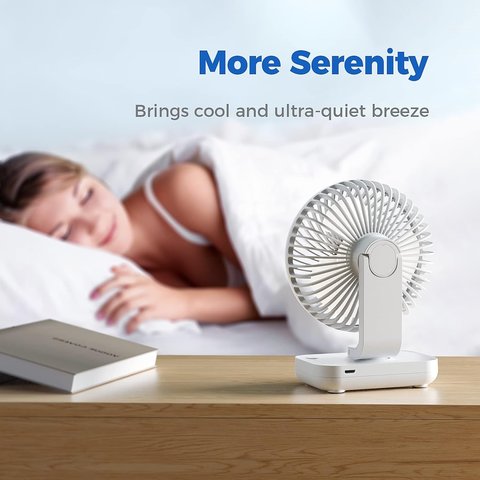 Вентилятор D606, белый, с держателем, с аккумулятором, настольный, USB тип-C Превью 5