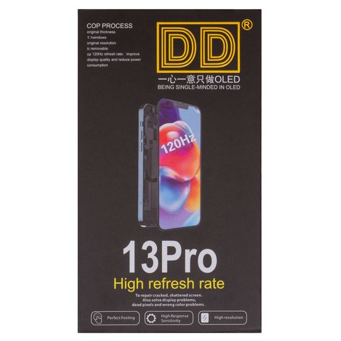 Дисплей для iPhone 13 Pro, черный, с рамкой, HC, без ошибки, (OLED), DD-OLED OEM soft, 120Hz, diagnosable Превью 2